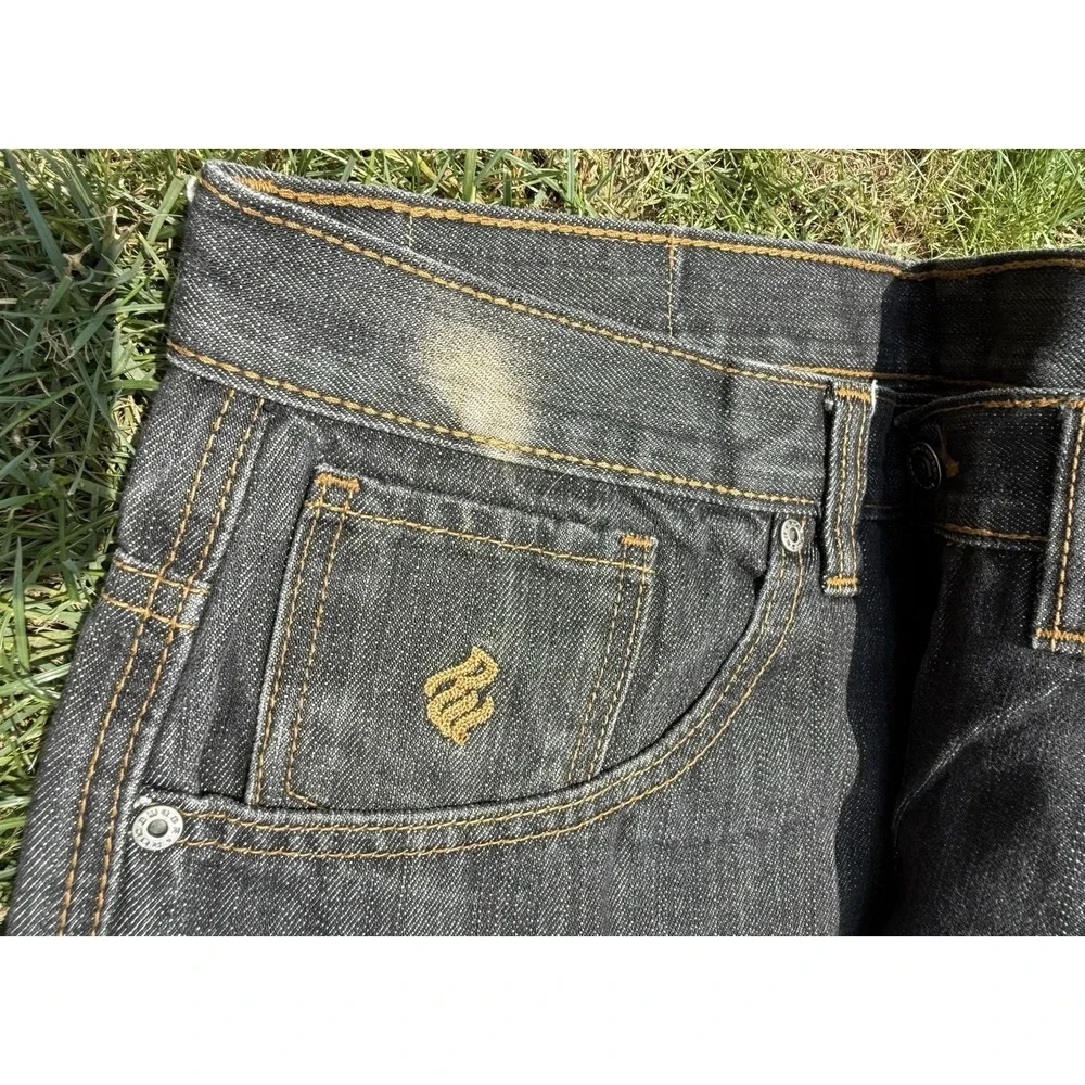 Vintage Y2K Rocawear Embroidered Wide Baggy Dark Denim‎ Jorts Mens Size 38